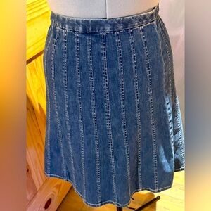 Talbots Denim Stretch Blue Cotton Blend Side Zip Fly A-Line Denim Skirt Size 14